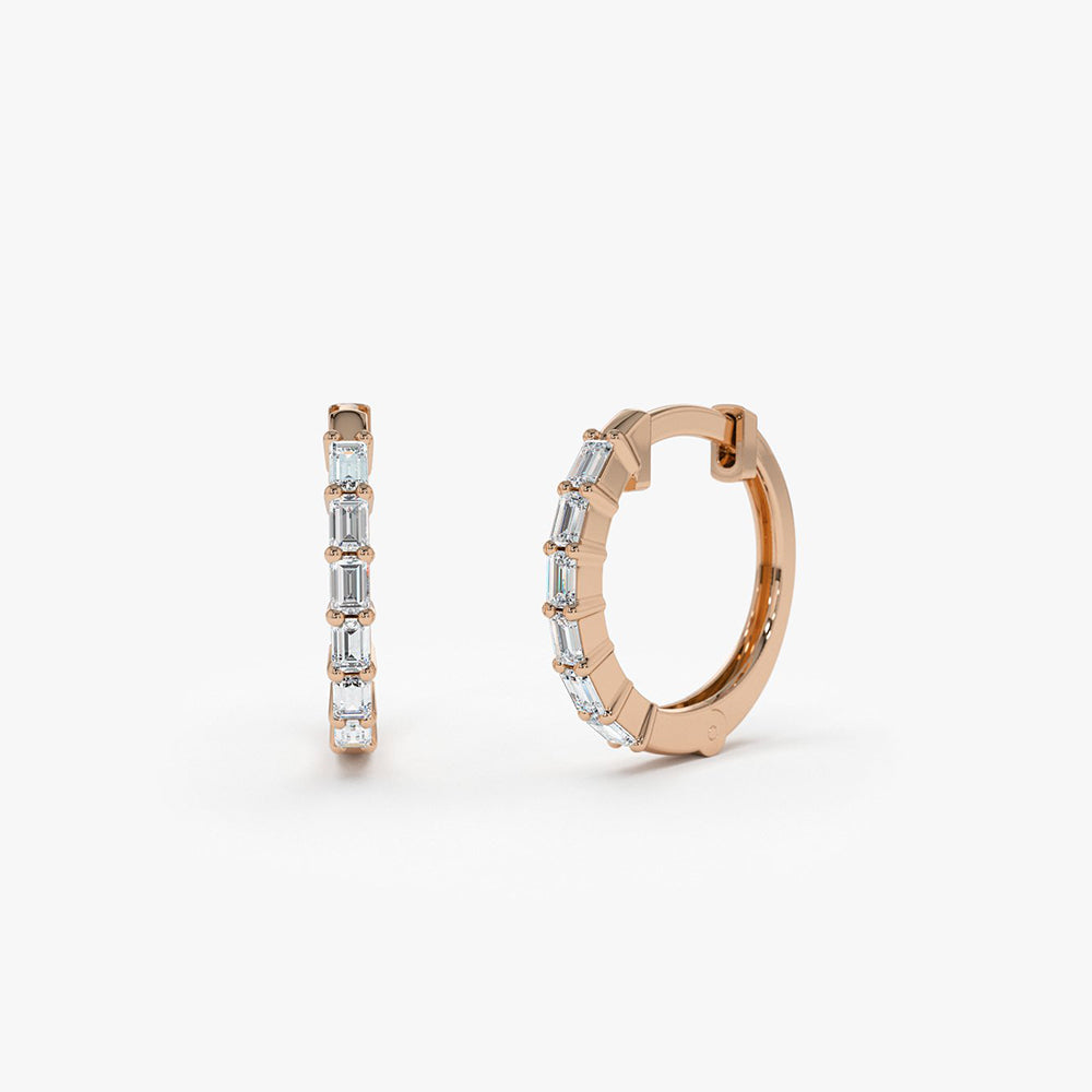 OBFJ1832 - 14K Gold Mini Baguette Huggie Earrings 6