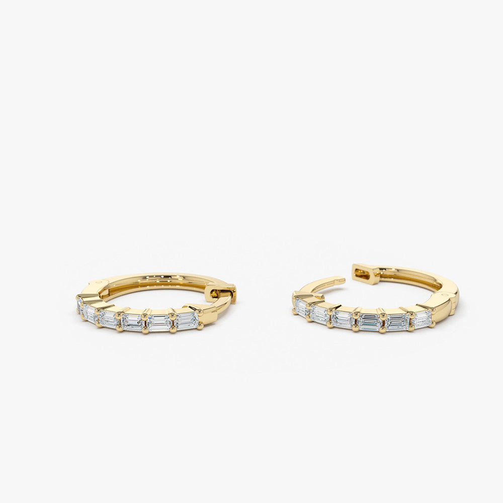 OBFJ1832 - 14K Gold Mini Baguette Huggie Earrings 8