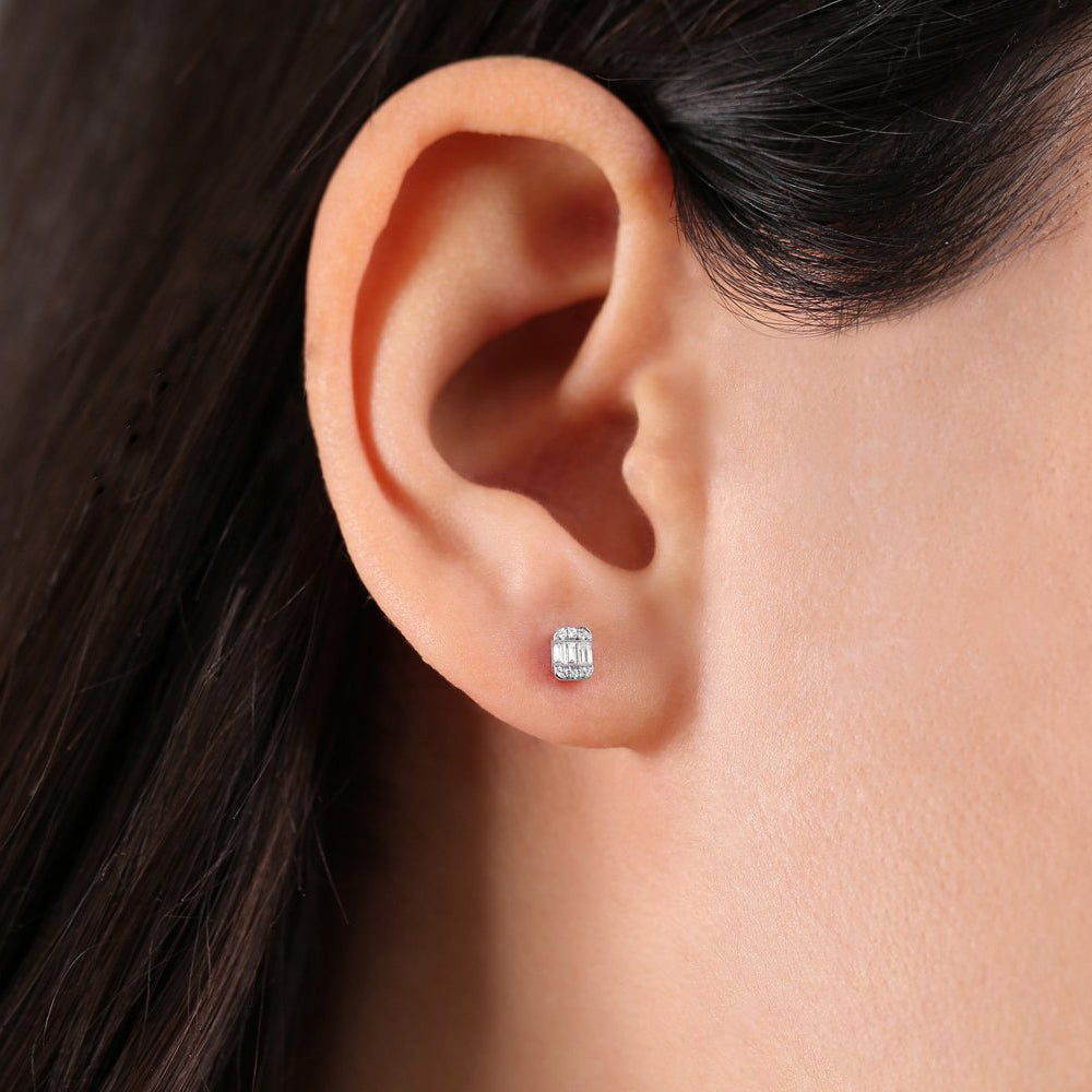 OBFJ1901 - 14K Tiny Baguette Diamond Stud Earrings 2