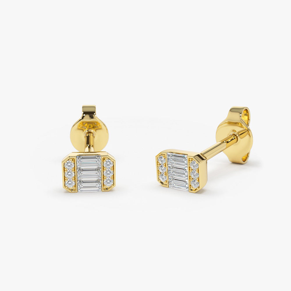OBFJ1901 - 14K Tiny Baguette Diamond Stud Earrings 6