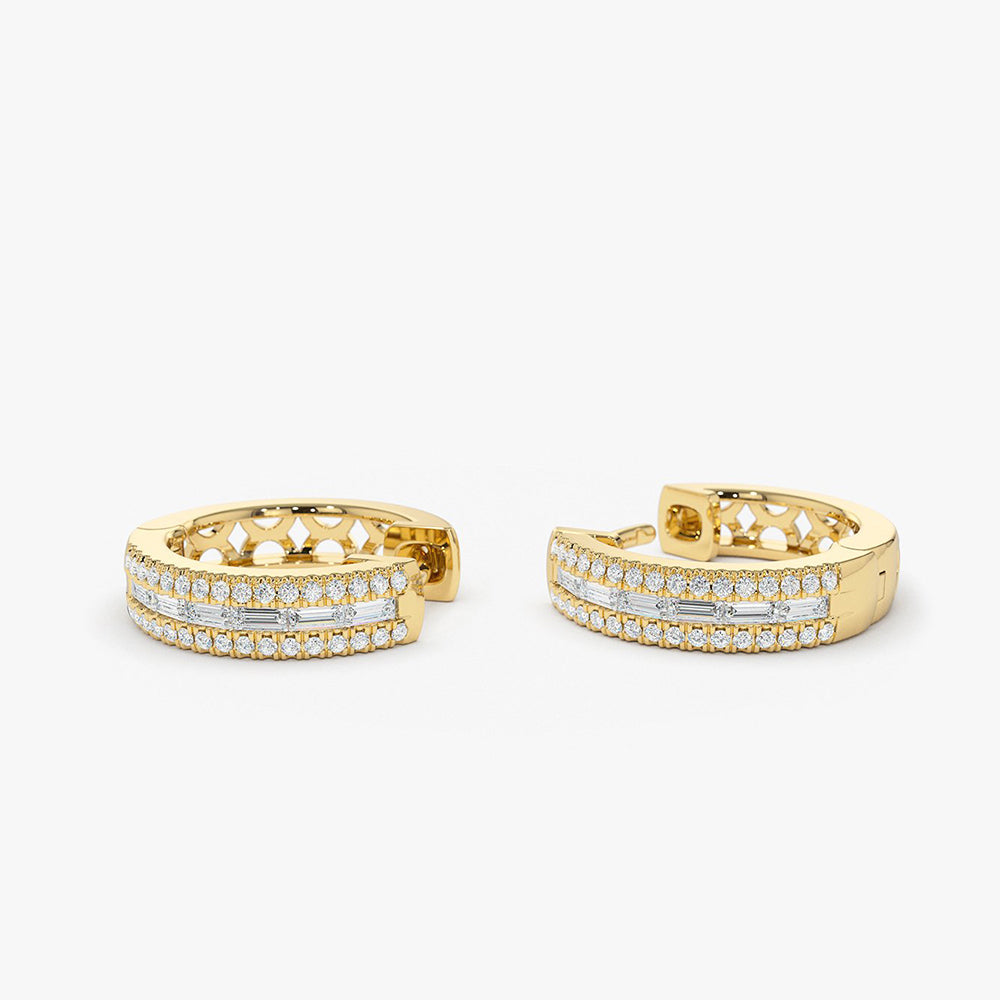 OBFJ1900 - 14K Pave Diamonds and Baguette Hoop Earrings 9
