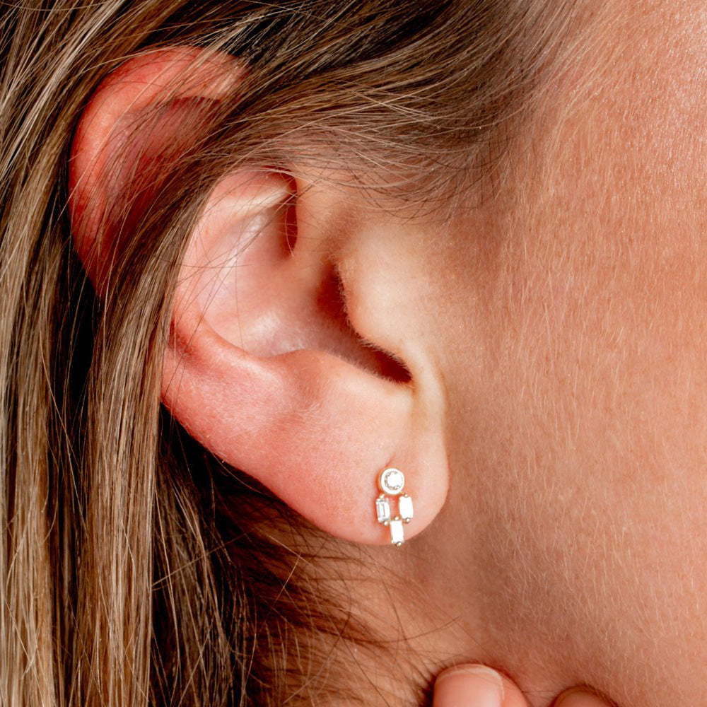OBFJ0150 - 14k Rose Unique Baguette Diamond Earrings 2