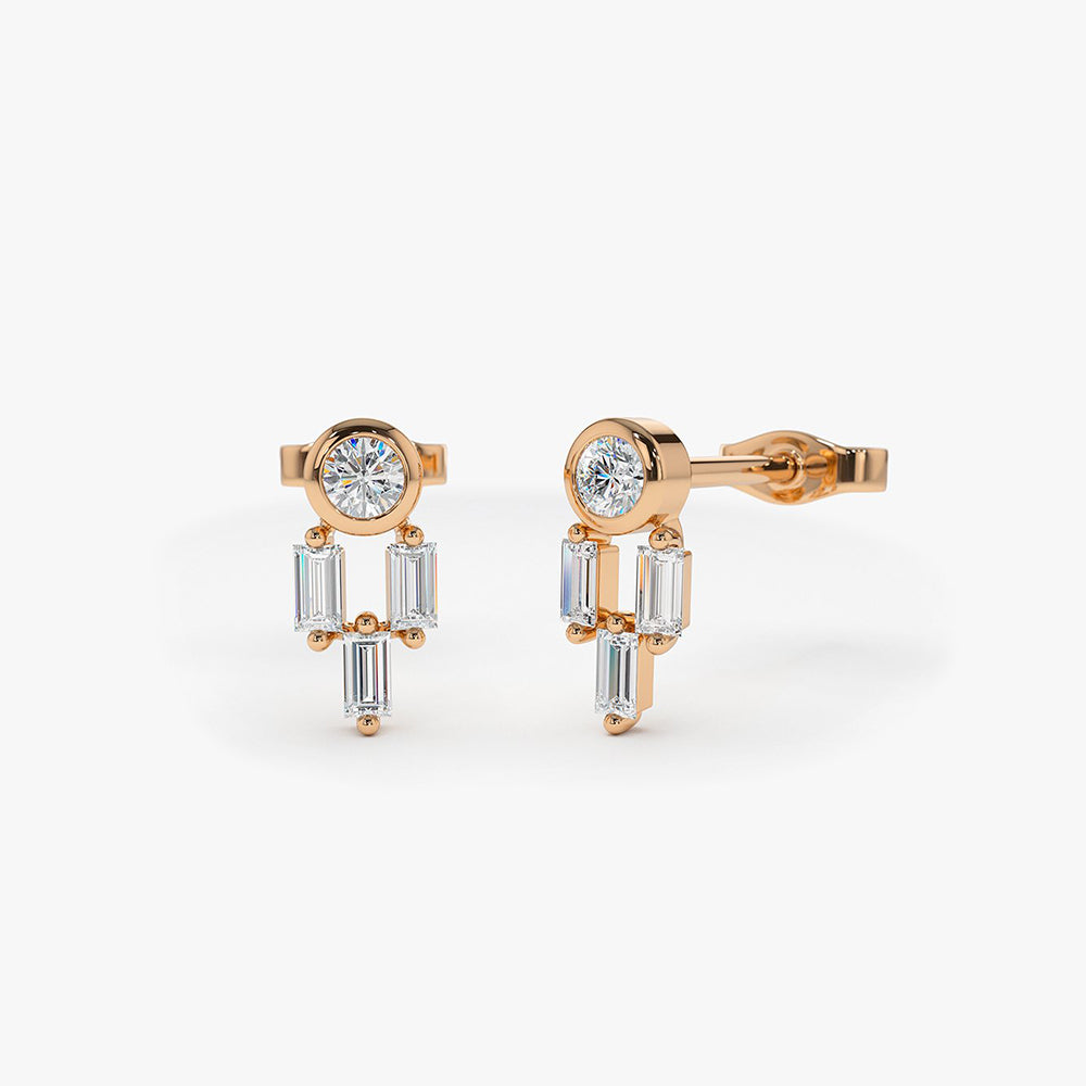 OBFJ0150 - 14k Rose Unique Baguette Diamond Earrings 1