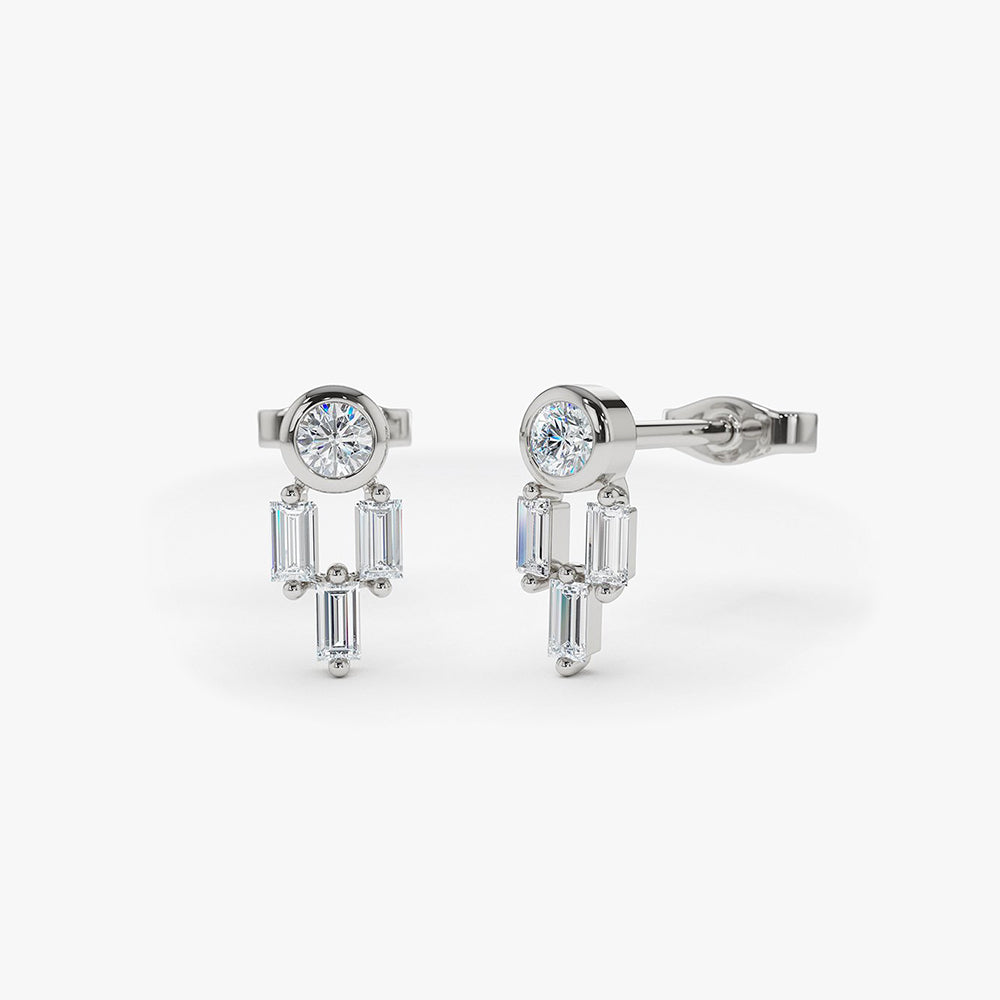 OBFJ1968 - 14k Unique Baguette Diamond Earrings 7