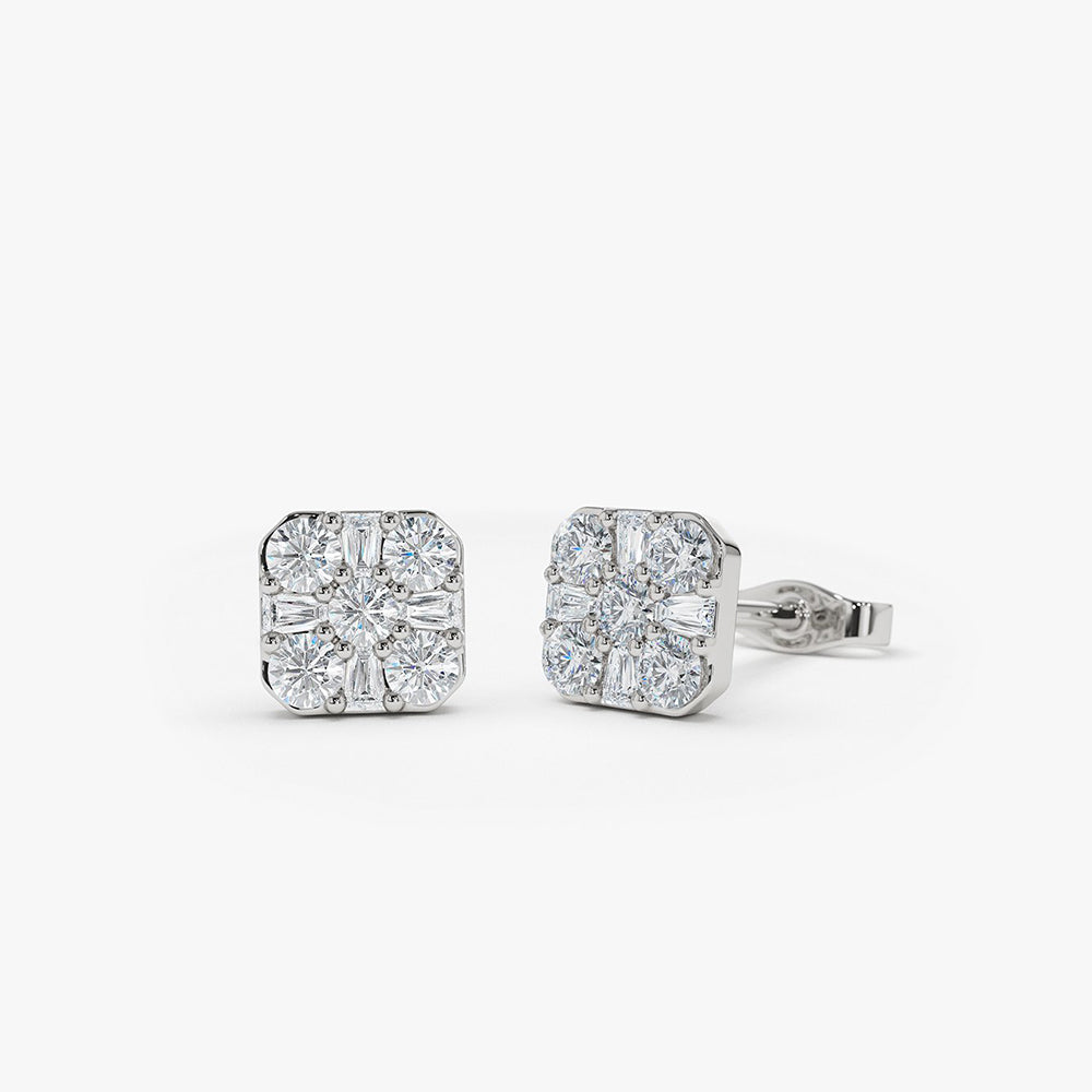OBFJ1980 - 14k Square Baguette and Round Diamond Earrings 6