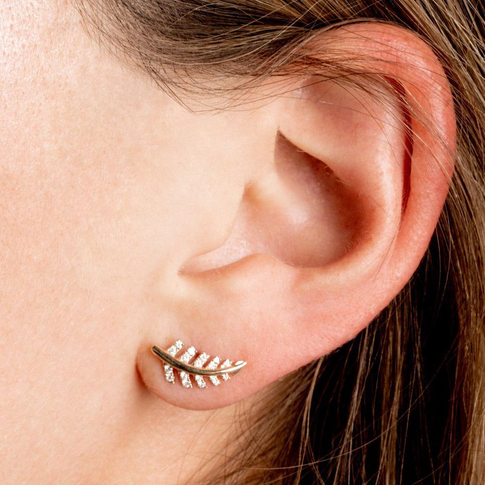 OBFJ0149 - 14k Rose Gold Diamond Leaf Earrings 3
