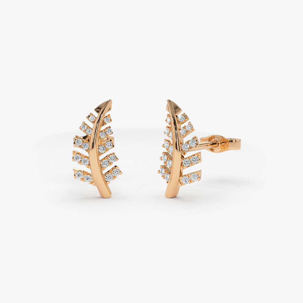 OBFJ0149 - 14k Rose Gold Diamond Leaf Earrings 1