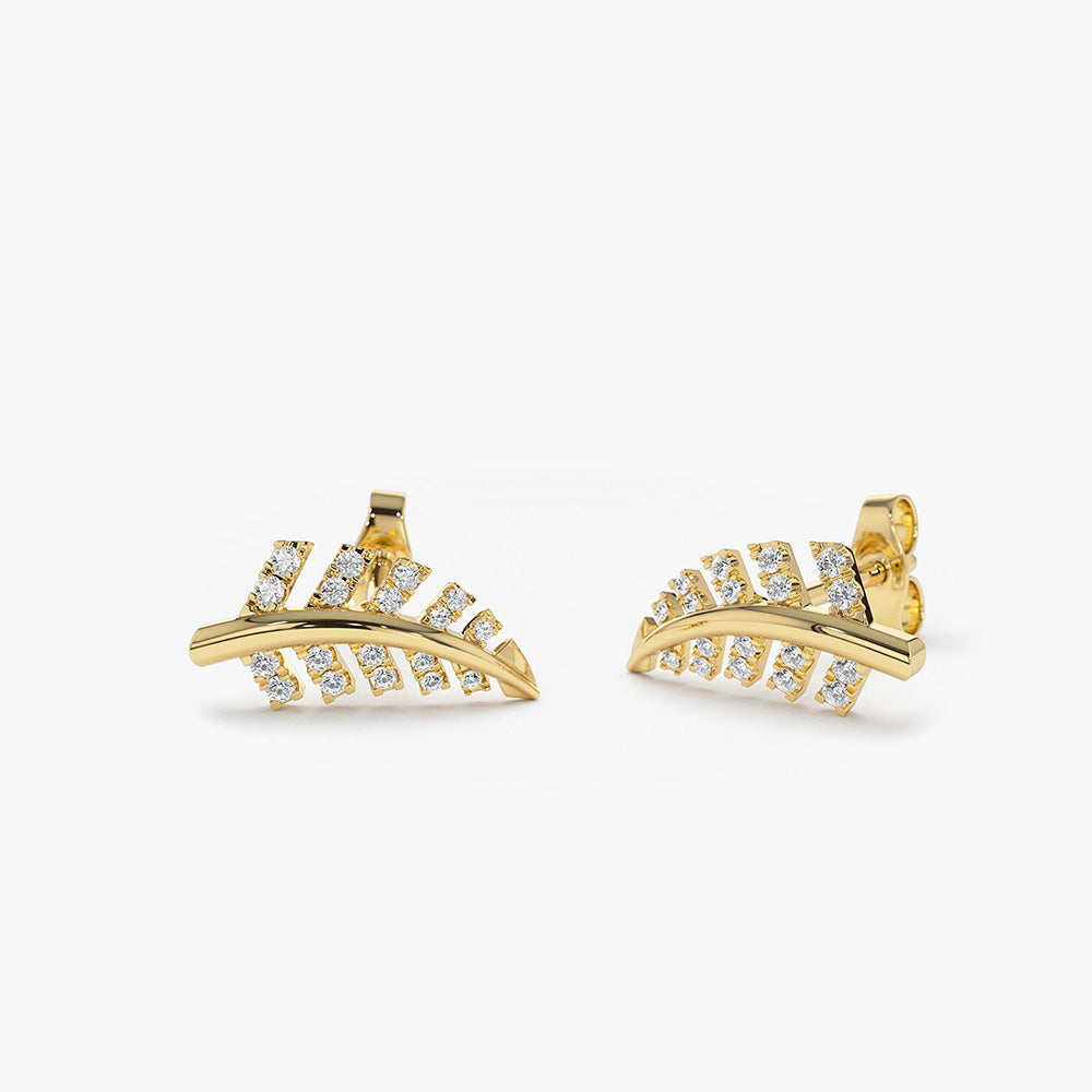 OBFJ1939 - 14k Gold Diamond Leaf Earrings 7