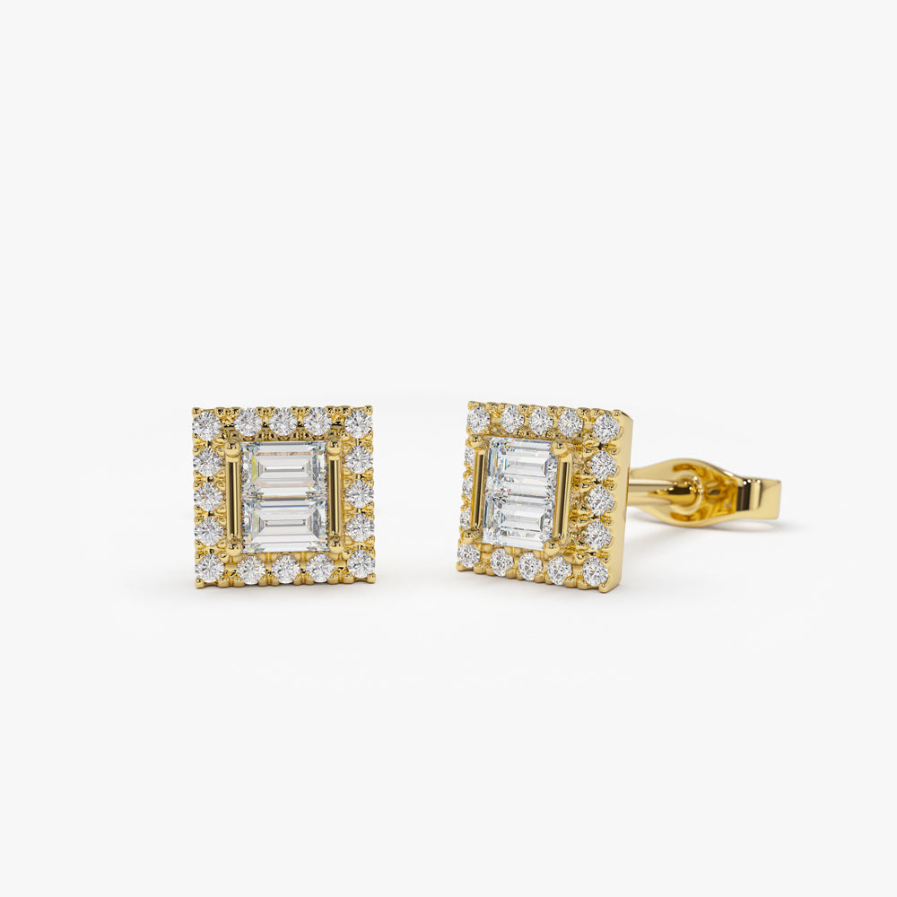 OBFJ0124 - 14k Rose Baguette Diamond Studs in Halo Setting 2