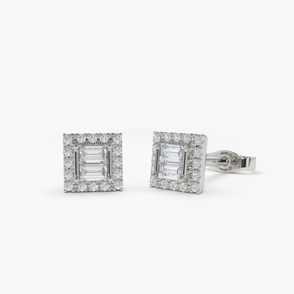 OBFJ0748 - 14k Baguette Diamond Studs in Halo Setting 4