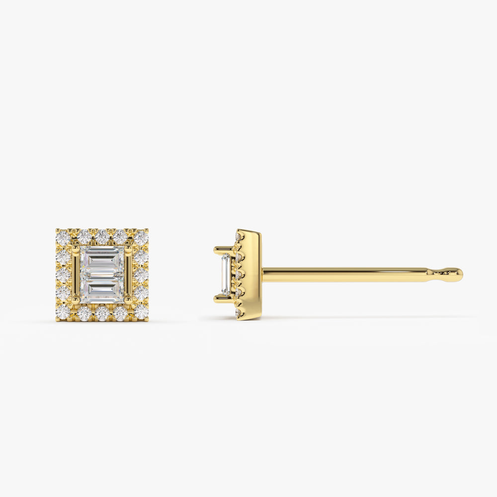OBFJ0748 - 14k Baguette Diamond Studs in Halo Setting 7