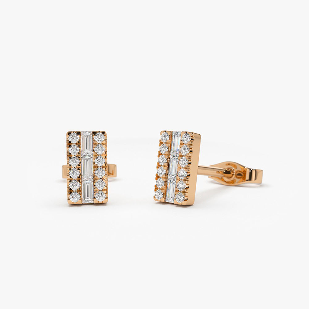 OBFJ0155 - 14K Rose Baguette Diamond Bar Earrings 1
