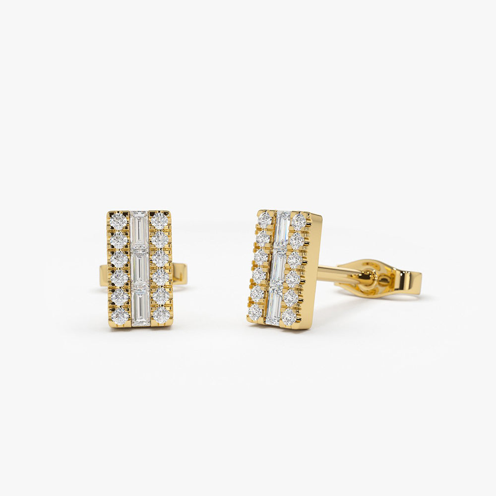 OBFJ2006 - 14K Baguette Diamond Bar Earrings 1