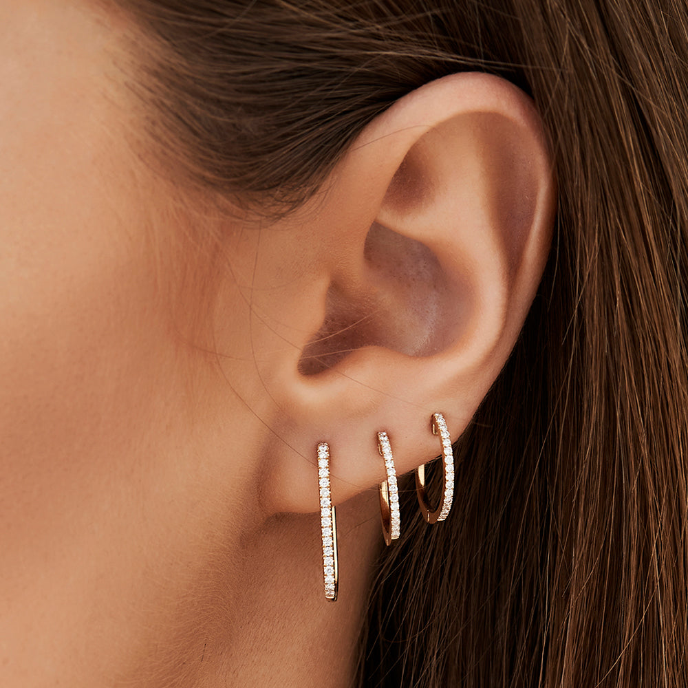 OBFJ0156 - 14k Rose Medium Diamond Hoop Earrings 3