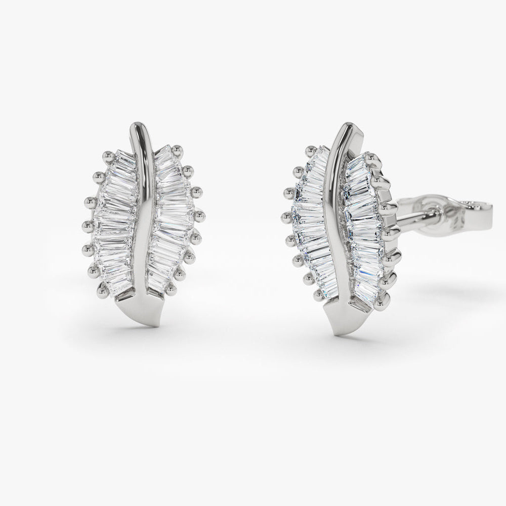 OBFJ0294 - 14k Baguette Diamond Leaf Earrings 6