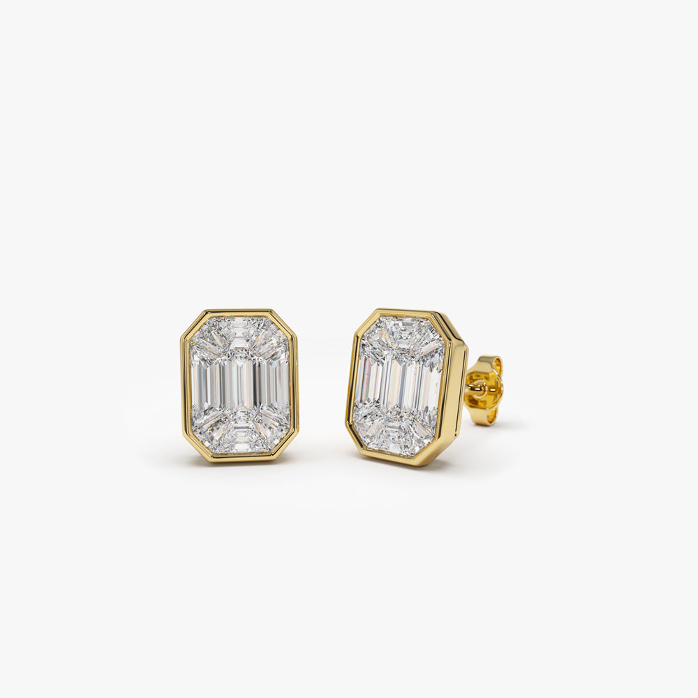 OBFJ2015 - 14k Illusion Setting Step Cut Mosaic Diamond Studs 1