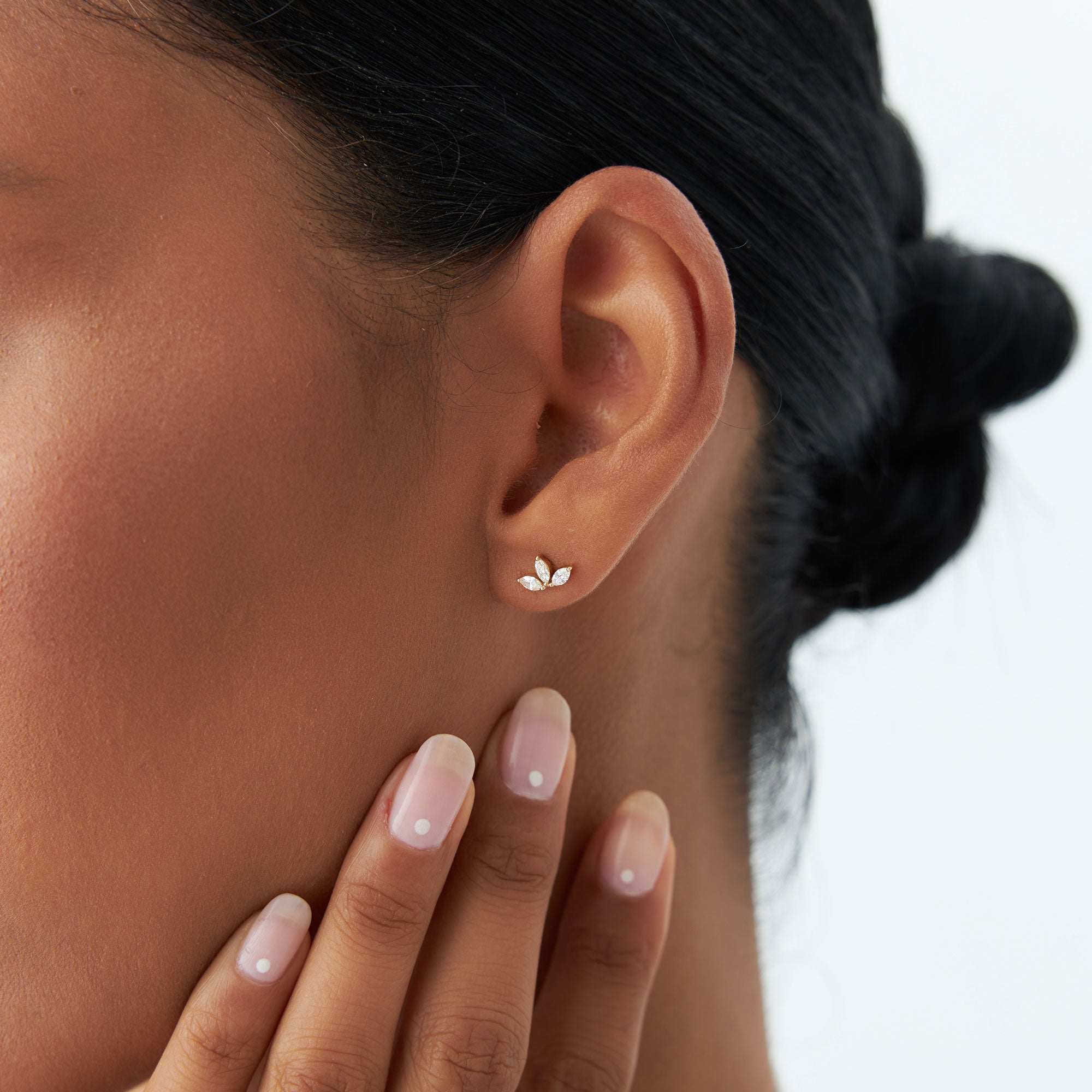 OBFJ0158 - 14k Rose Marquise Crown Stud Earrings 4