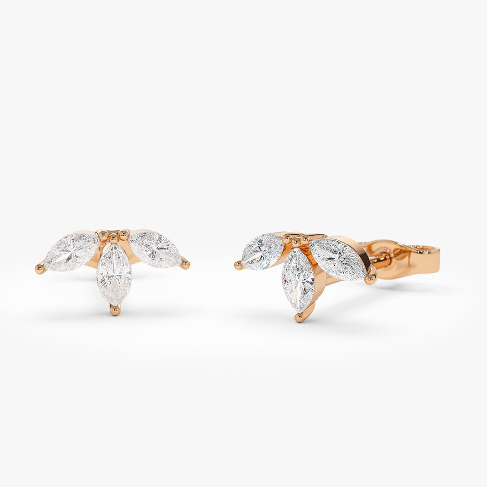 OBFJ0158 - 14k Rose Marquise Crown Stud Earrings 1