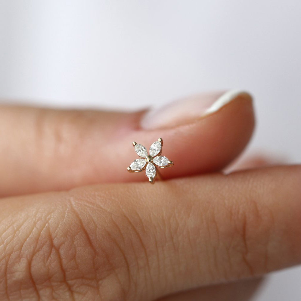 OBFJ0157 - 14k Rose Marquise Diamond Floral Studs 4