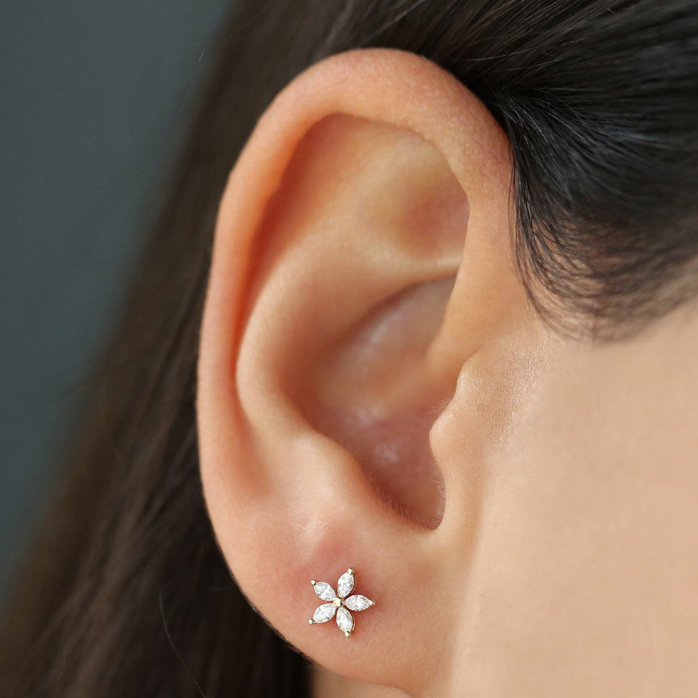 OBFJ0157 - 14k Rose Marquise Diamond Floral Studs 2