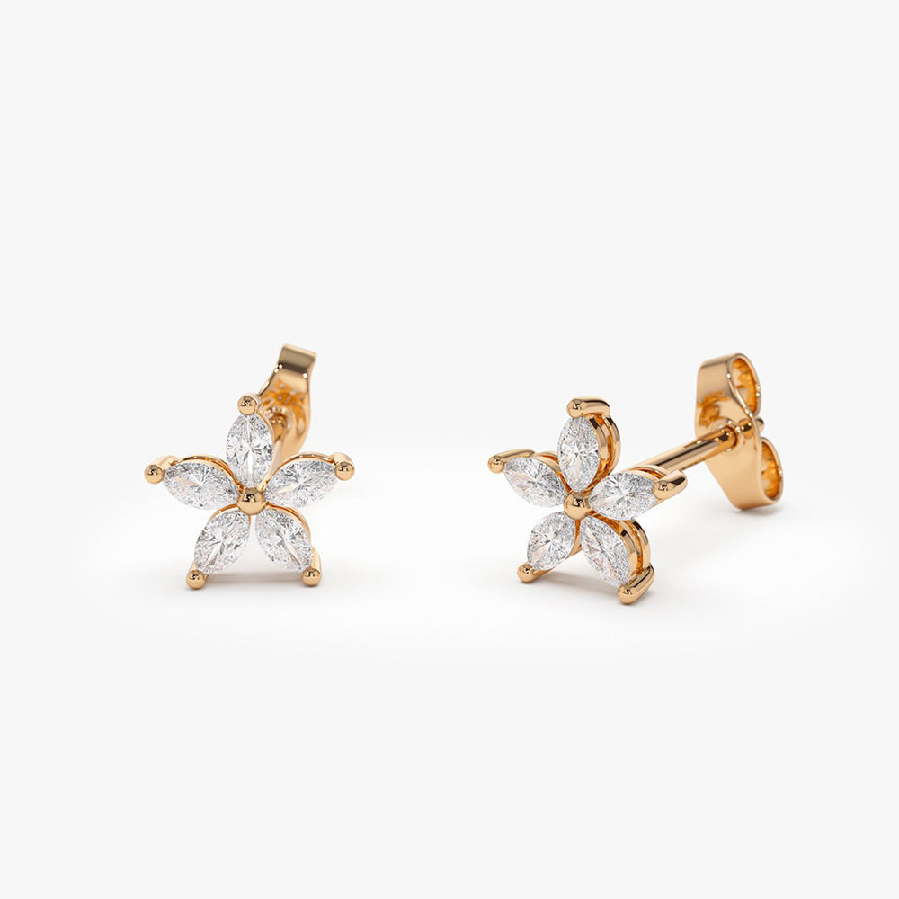 OBFJ2039 - 14k Marquise Diamond Floral Studs 6
