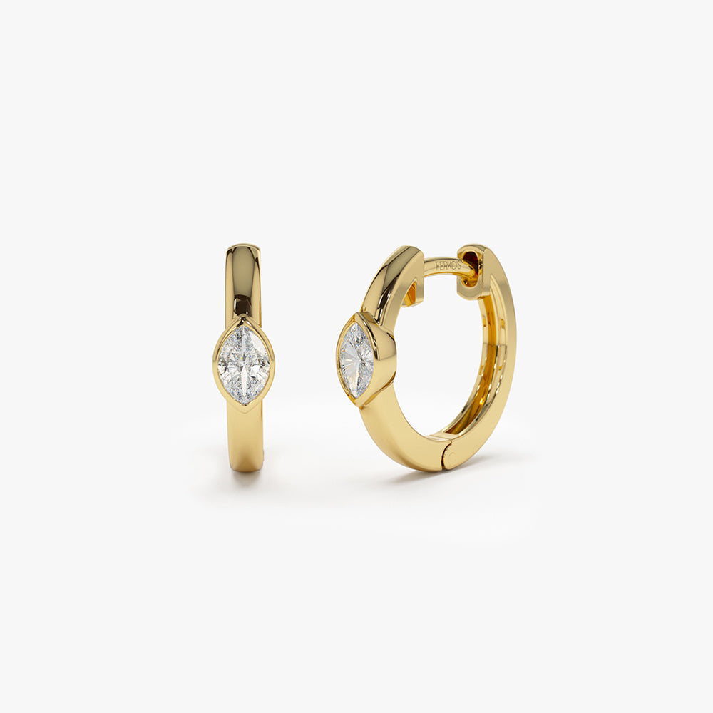 OBFJ2121 - 14K Bezel Setting Marquise Diamond Mini Hoops 1