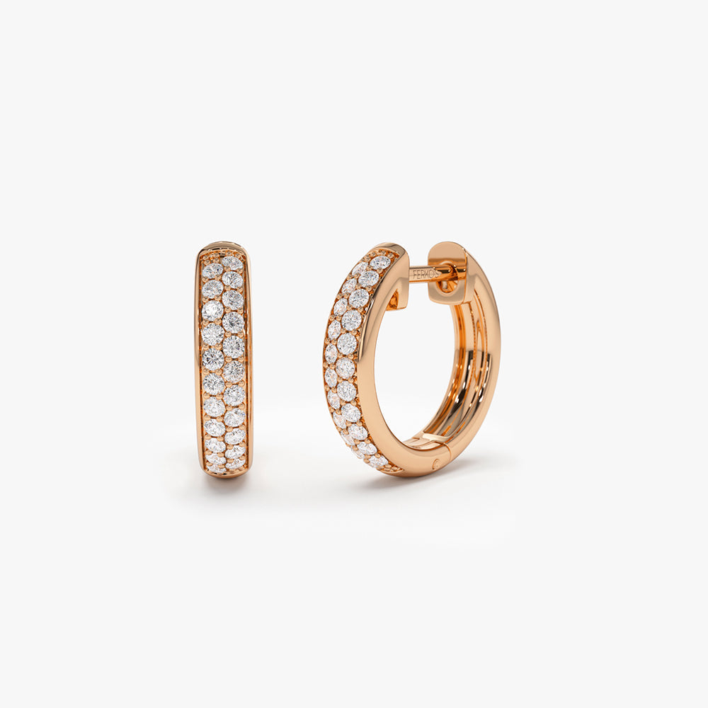 OBFJ2123 - 14k Double Row Micro Pave Petite Diamond Hoops 5