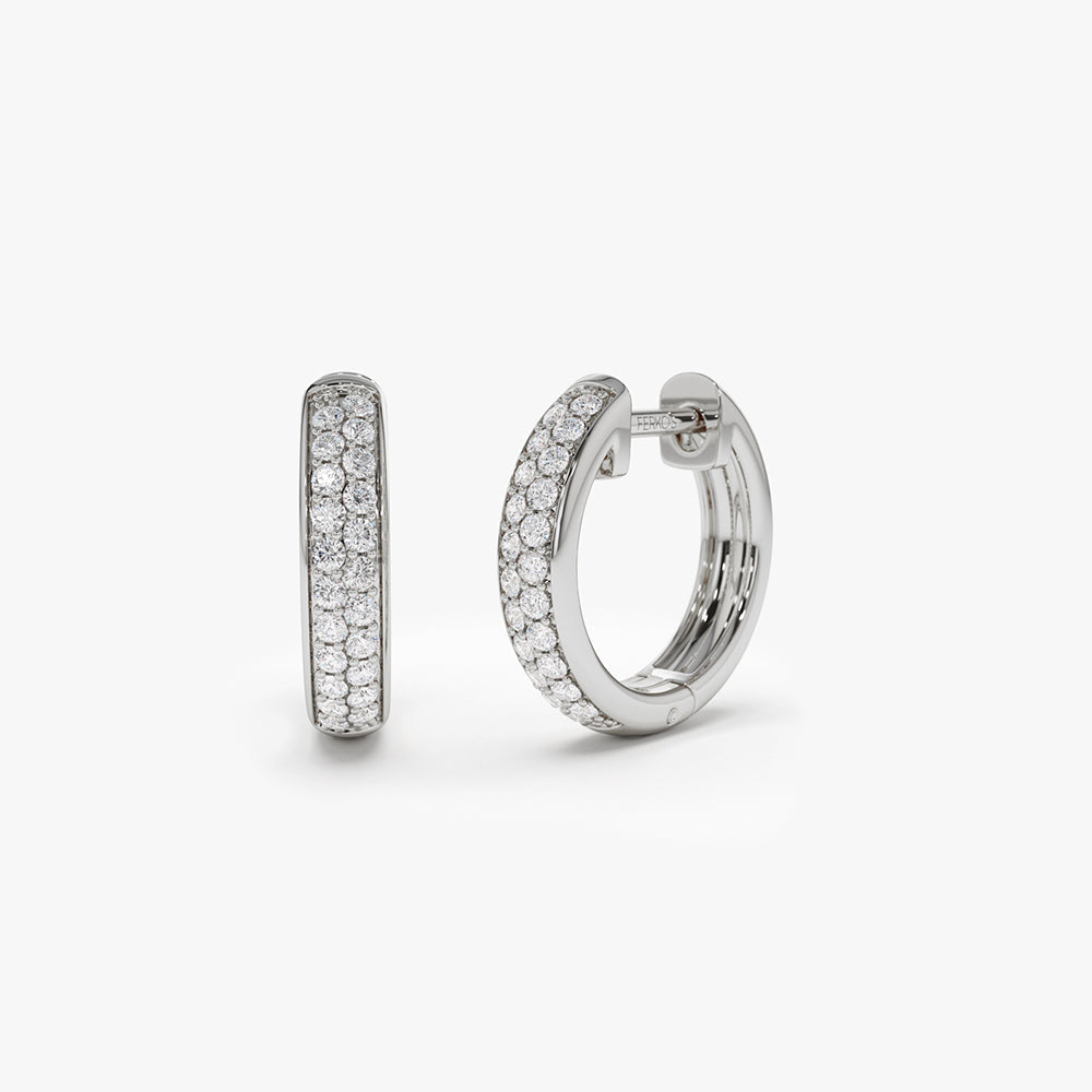 OBFJ2123 - 14k Double Row Micro Pave Petite Diamond Hoops 4