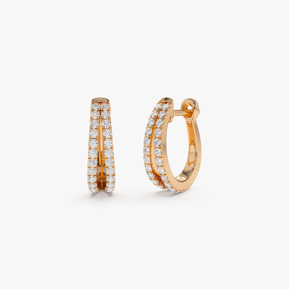 OBFJ2120 - 14k Double Hoop Diamond Earrings 4