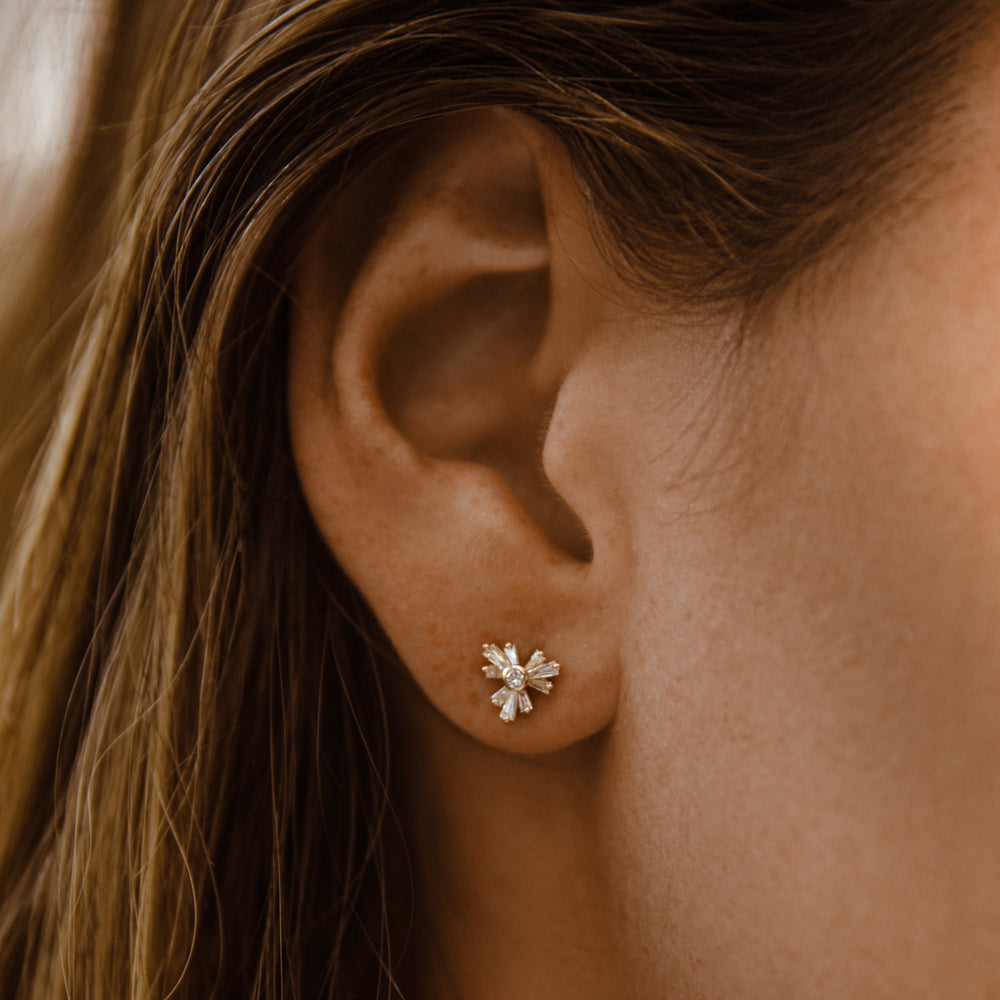 OBFJ0172 - 14k Rose Triangle Shaped Tapered Baguette Diamond Stud 2