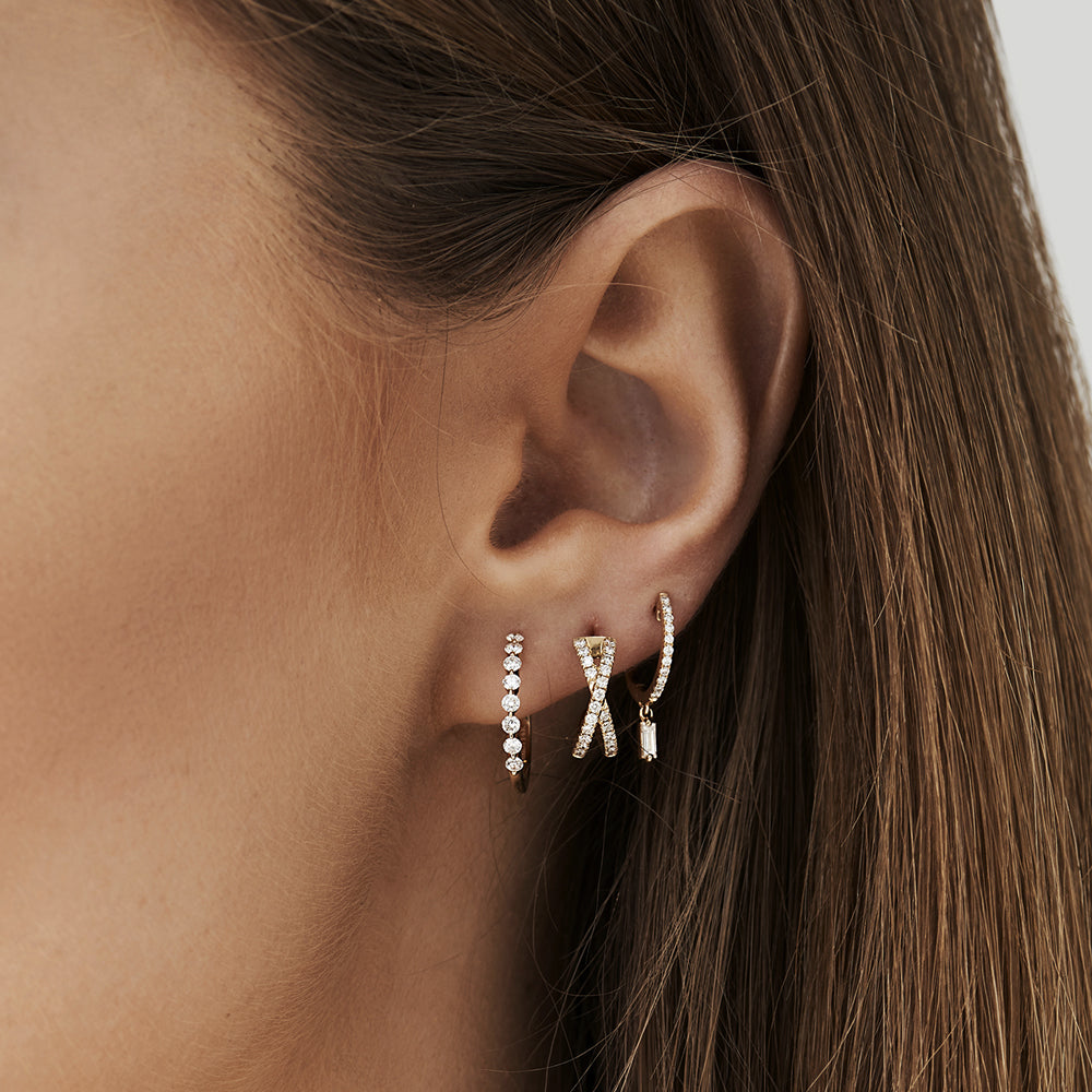 OBFJ0171 - 14k Rose Solid Gold Criss Cross Pave Diamond Earrings 3