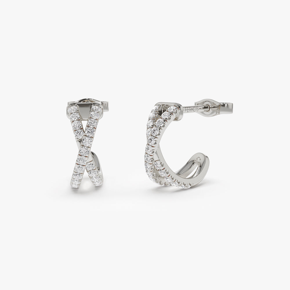 OBFJ2080 - 14k Solid Gold Criss Cross Pave Diamond Earrings 5