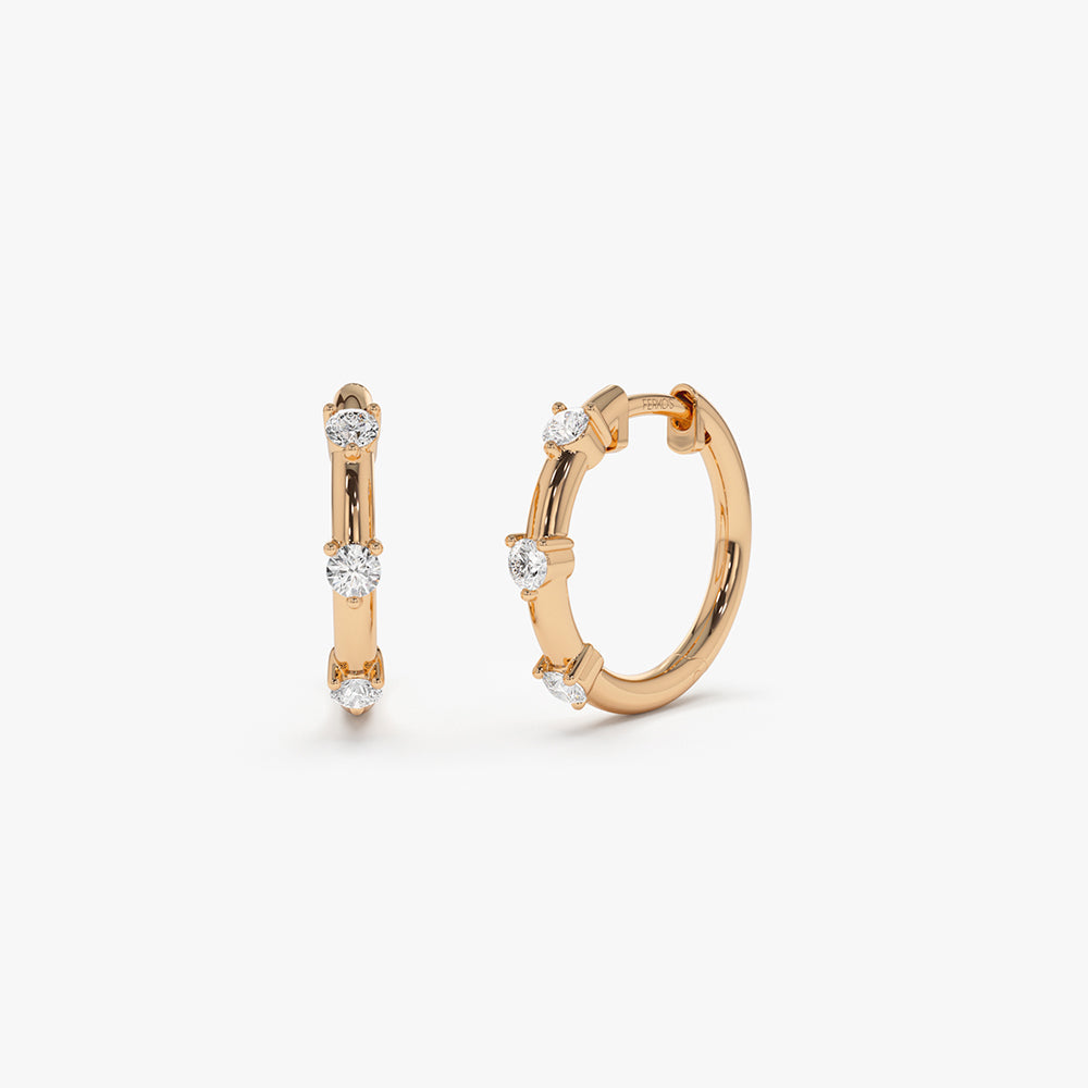 OBFJ0162 - 14k Rose Prong Setting Diamond Hoop Earrings 1