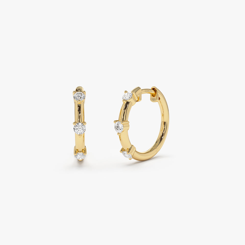 OBFJ2127 - 14k Prong Setting Diamond Hoop Earrings 1