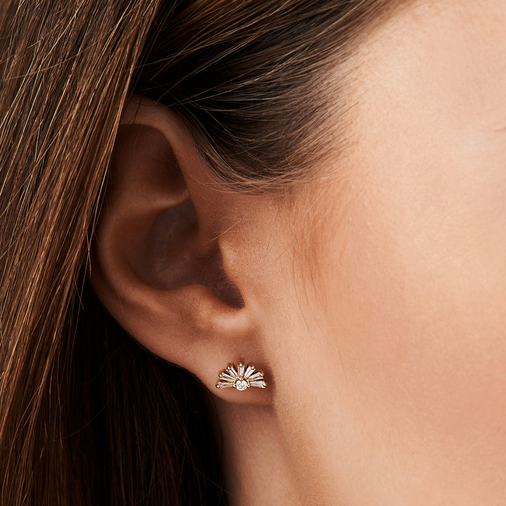 OBFJ2141 - 14k Half Round Tapered Baguette Diamond Studs 2