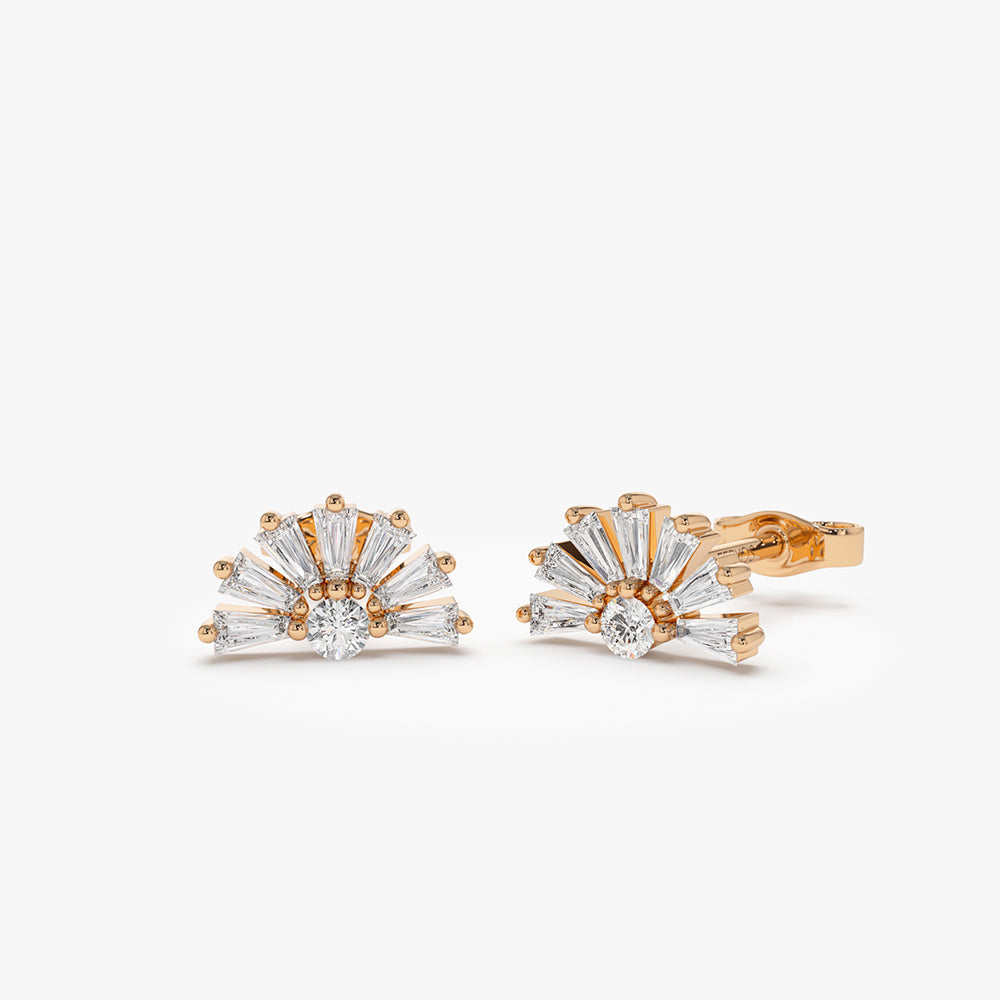 OBFJ2141 - 14k Half Round Tapered Baguette Diamond Studs 4