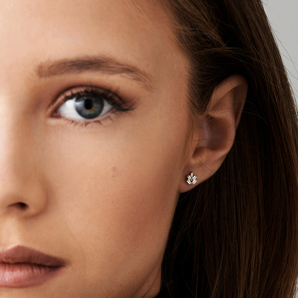 OBFJ0175 - 14k Rose Dainty Minimal Baguette Diamond Studs 3