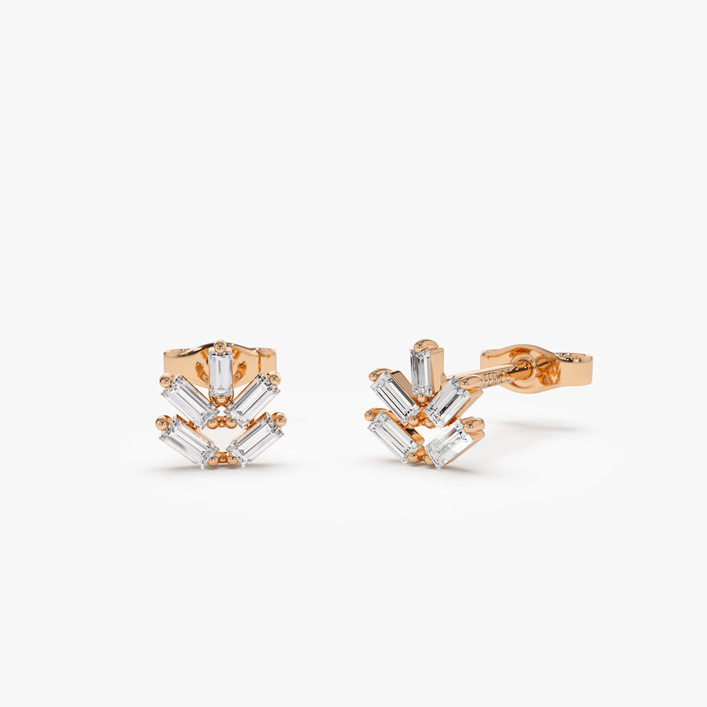 OBFJ2142 - 14k  Dainty Minimal Baguette Diamond Studs 5
