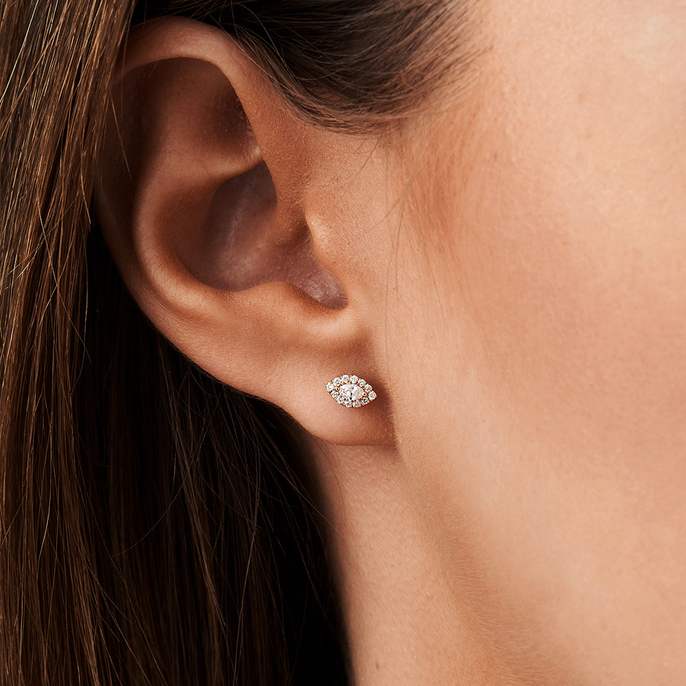 OBFJ2131 - 14k Marquise Diamond in Halo Setting Diamond Studs 3