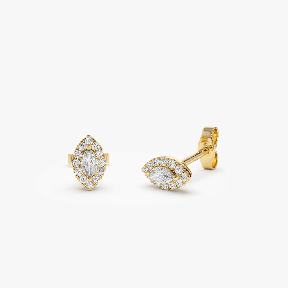 OBFJ2131 - 14k Marquise Diamond in Halo Setting Diamond Studs 1