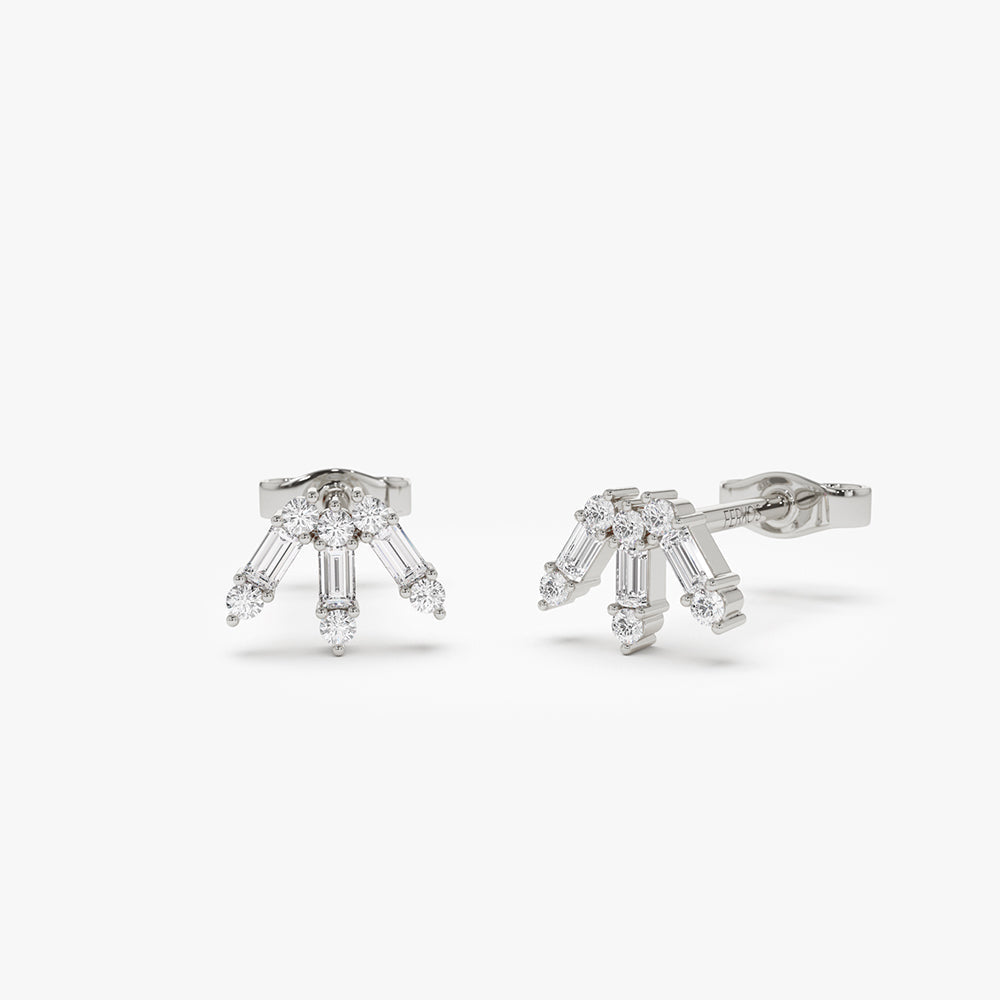 OBFJ2130 - 14k Baguette and Round Diamond Spike Studs 5