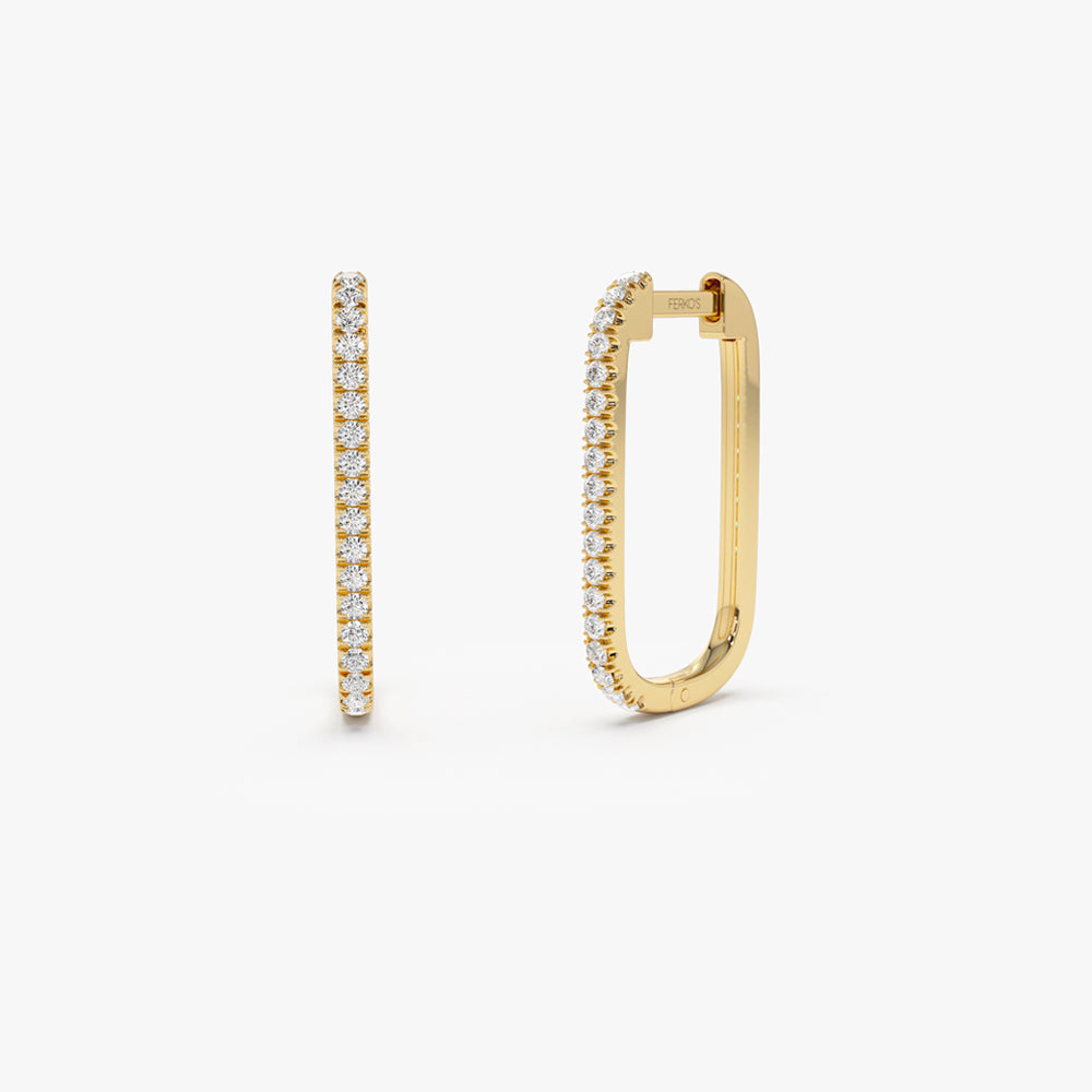 OBFJ2114 - 14k Paperclip Diamond Hoop Earrings 1