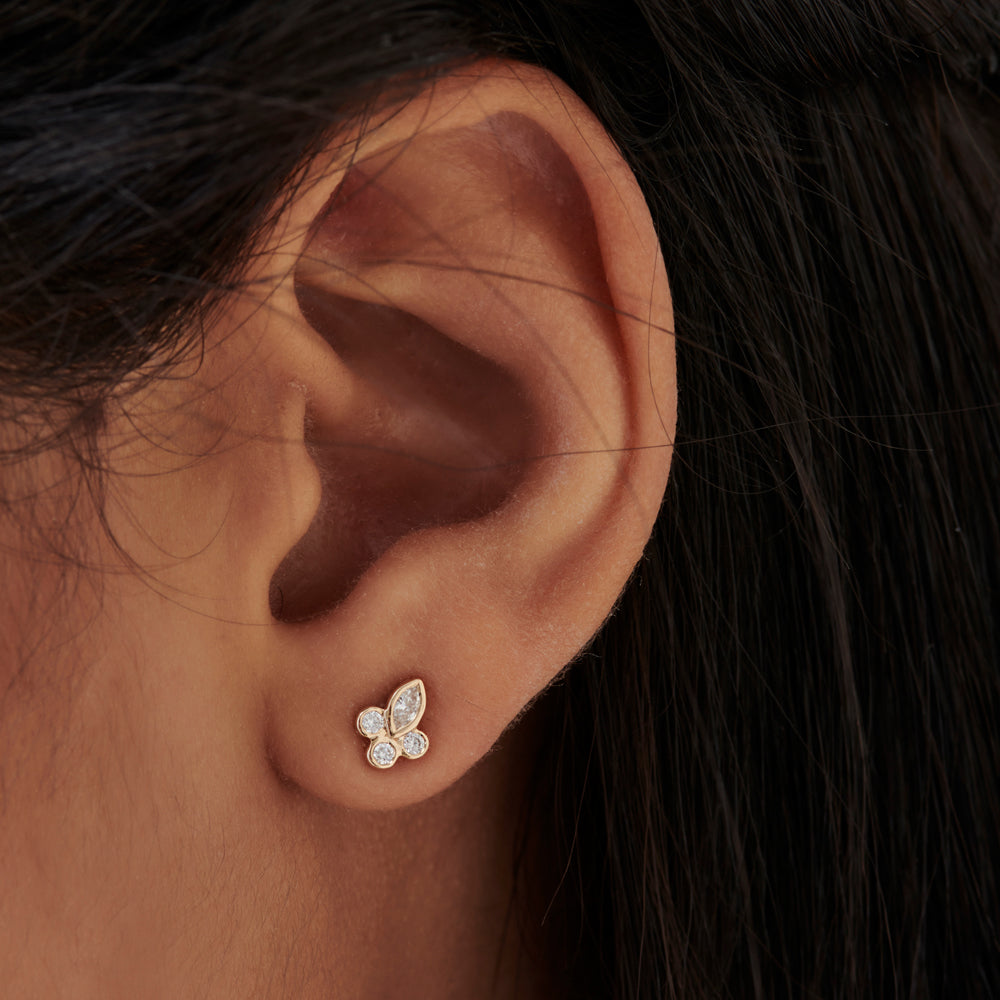 OBFJ0747 - 14k Marquise & Round Diamond Crown Earrings 2
