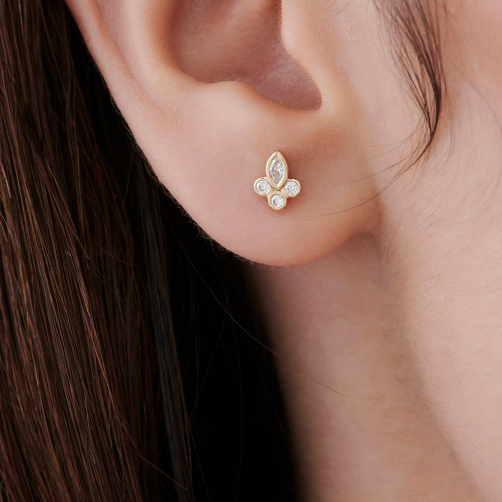 OBFJ0747 - 14k Marquise & Round Diamond Crown Earrings 3