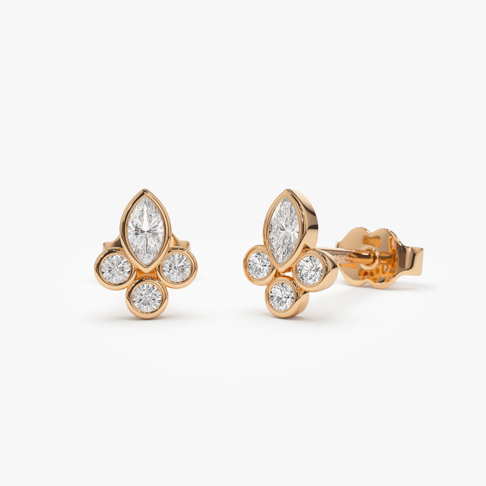 OBFJ0747 - 14k Marquise & Round Diamond Crown Earrings 6