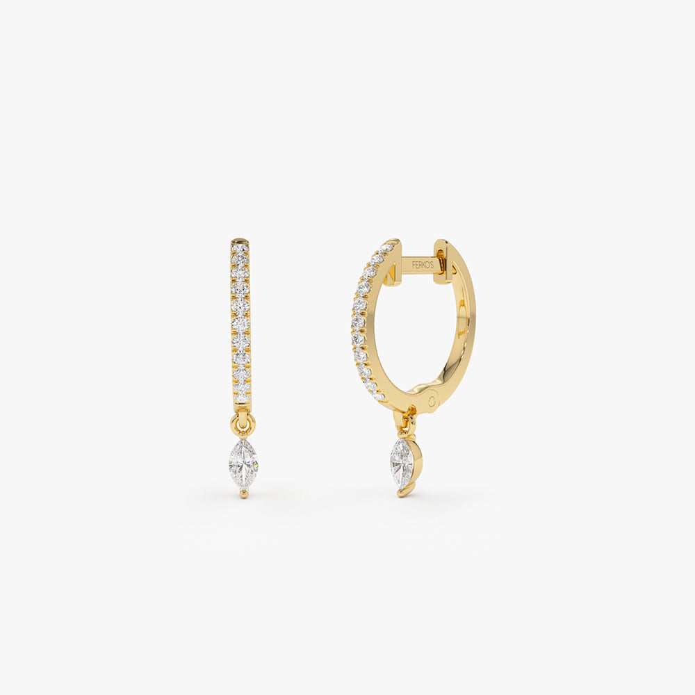 OBFJ2135 - 14k Diamond Huggies with a Dangling Marquise Diamond 1