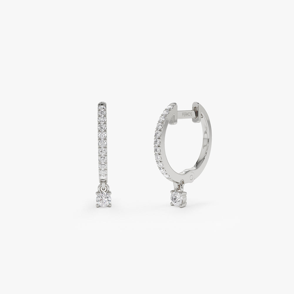 OBFJ2134 - 14k Diamond Huggies with a Dangling Round Diamond 5