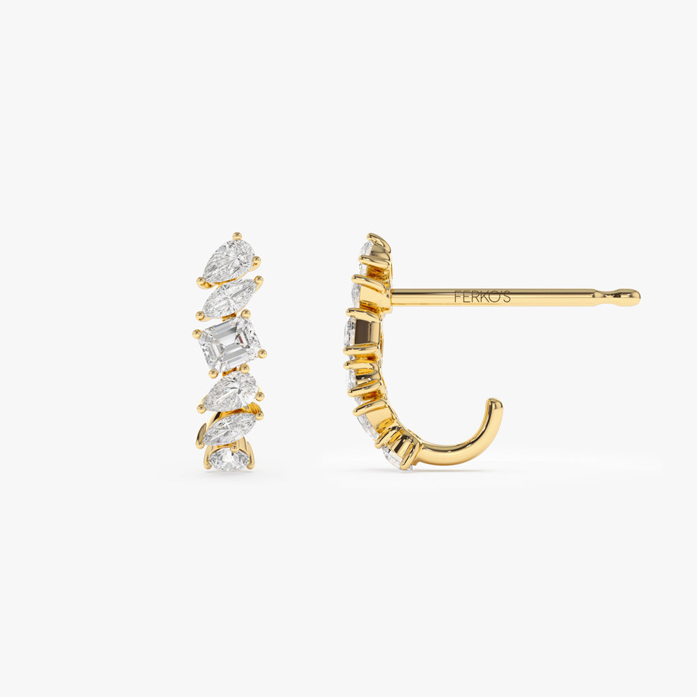 OBFJ2136 - 14k Gold Mixed Diamond Shapes Statement Stud Earrings 7