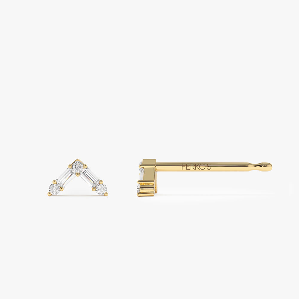 OBFJ2139 - 14k Minimal Baguette and Round Diamond Earrings 7