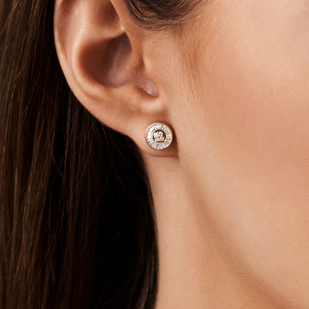 OBFJ0183 - 14k Rose Baguette Diamond Channel Setting Disc Diamond Studs 4